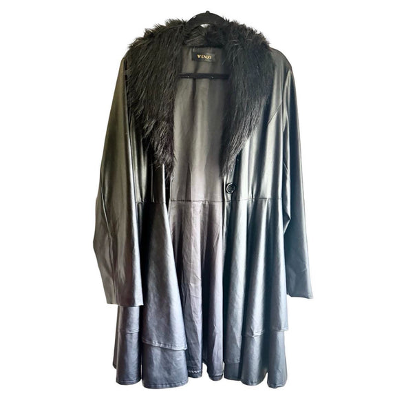 Vintage 90s Black Vegan Leather Fur Coat
