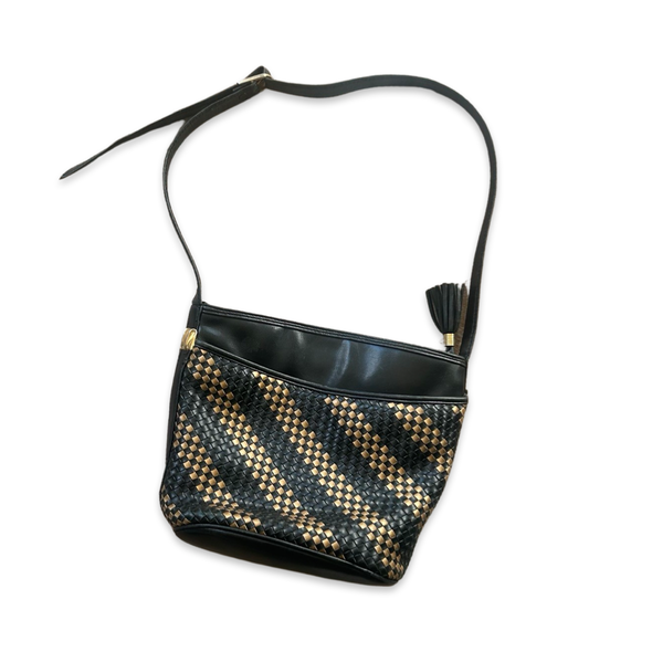 Vintage 90s Leather Woven Crossbody