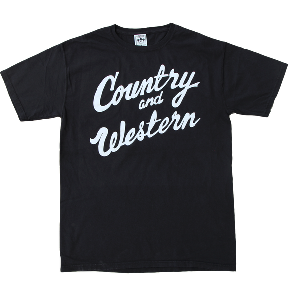 The iconic "Country & Western" black tee by Vinyl Ranch. Check out the full Country & Western Collection
