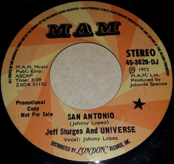 Jeff Sturges And Universe : San Antonio (7", Single, Mono, Promo)