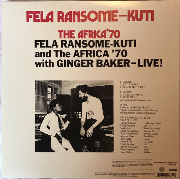 Fela Ransome-Kuti*, Ginger Baker, The Africa'70* : Live! (LP, Album, RE)