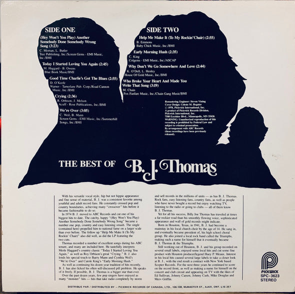 B.J. Thomas : The Best Of B.J. Thomas (LP, Comp)