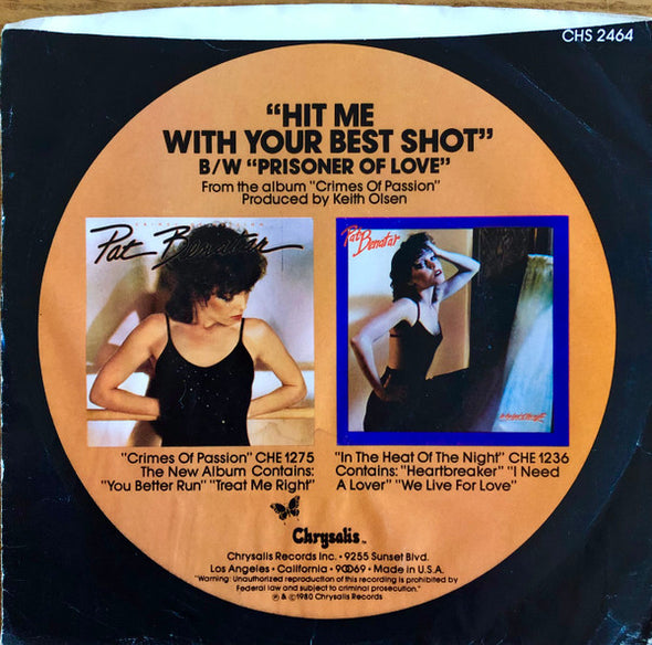 Pat Benatar : Hit Me With Your Best Shot (7", Single, Styrene, Pit)