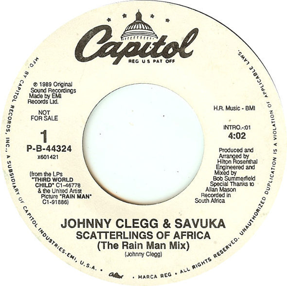 Johnny Clegg & Savuka : Scatterlings Of Africa (The Rain Man Mix) (7", Promo)