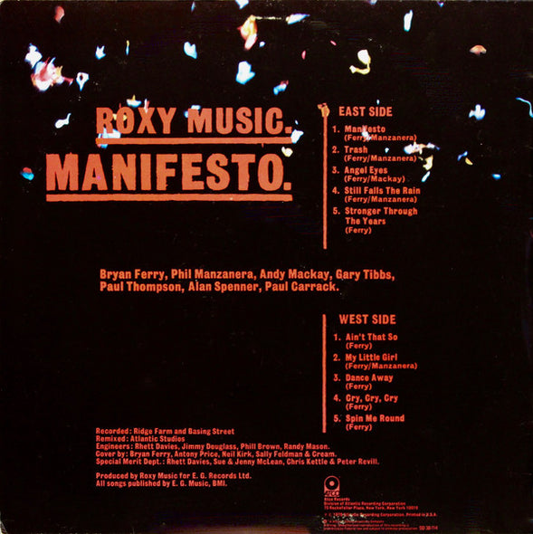 Roxy Music : Manifesto (LP, Album, PRC)