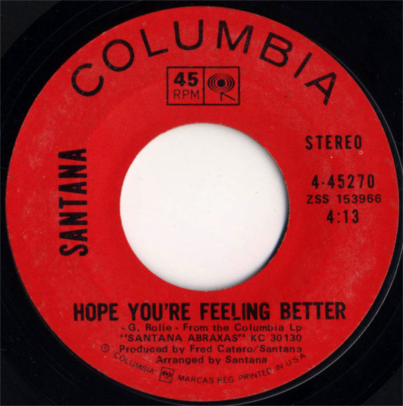 Santana : Black Magic Woman / Hope You're Feeling Better (7", Single, Ter)