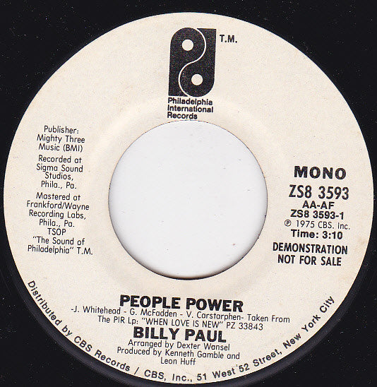 Billy Paul : People Power  (7", Mono, Promo)