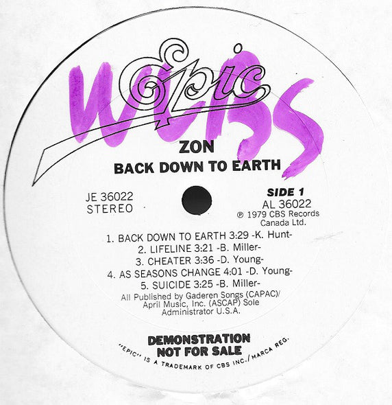 Zon (2) : Back Down To Earth (LP, Album, Promo)