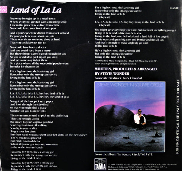 Stevie Wonder : Land Of La La (7", Single, Promo, RE)
