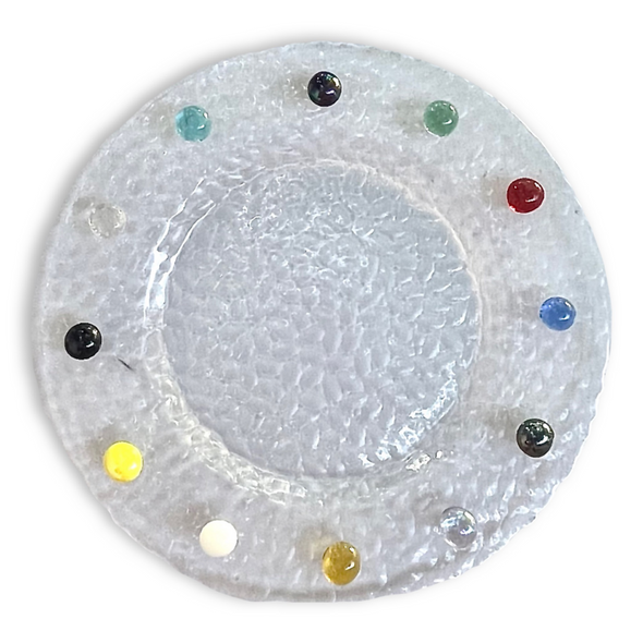 Vintage 80s Pebbled Glass Dot Tray