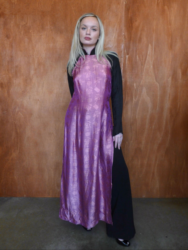 Pink & Black Long Sleeve Qipao (S)