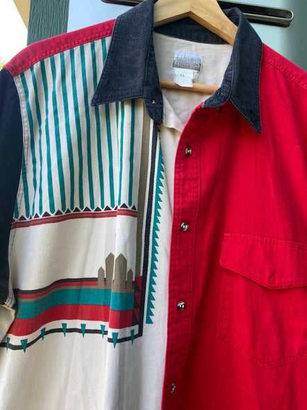 Vintage 90s Express Riders Western Aztec Short Sleeve Button-Up (XL)