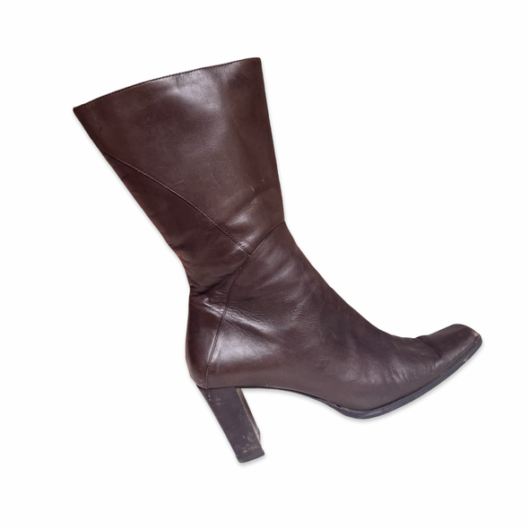 Vintage Leather Block Heel Go Go Boots