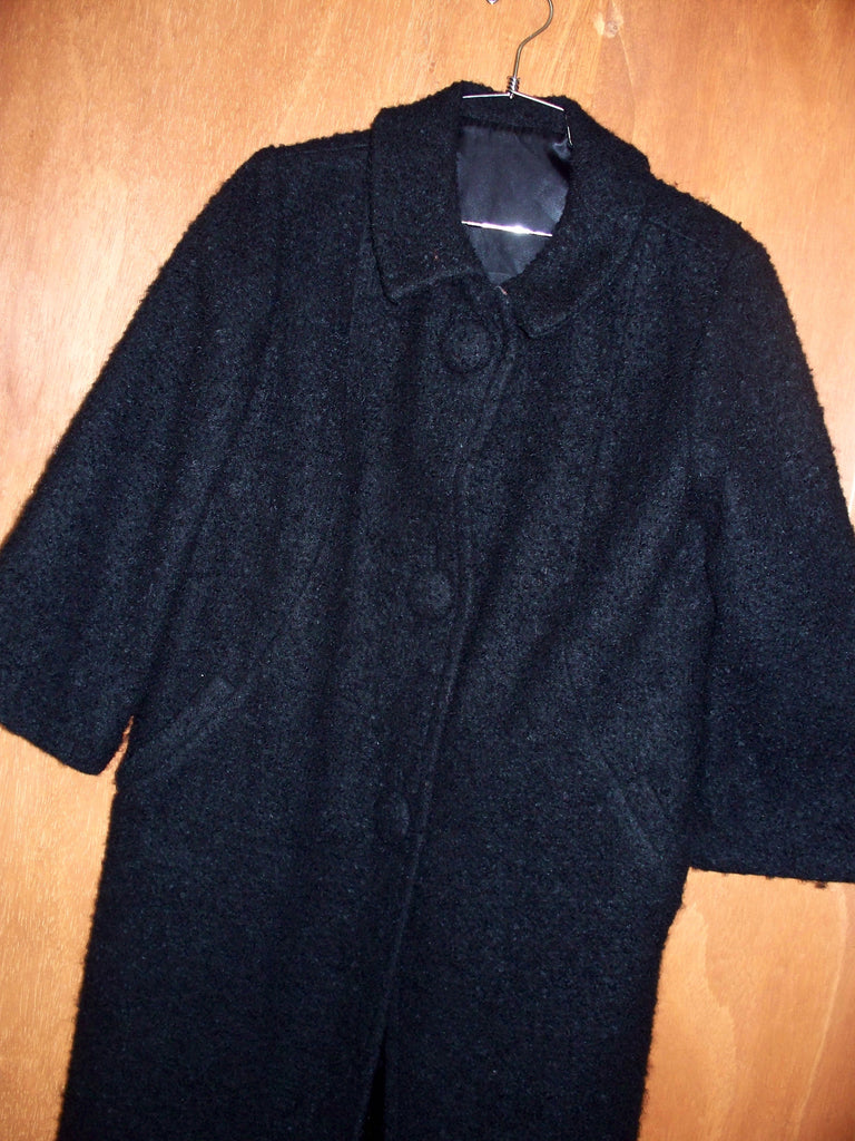 Black Boucle Chunky Button Coat (M)