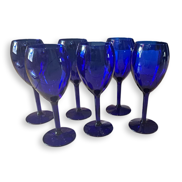 Vintage Colbalt Blue Wine Glass Set of 6