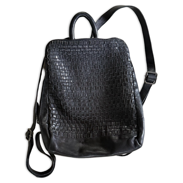 Vintage Leather Woven Backpack