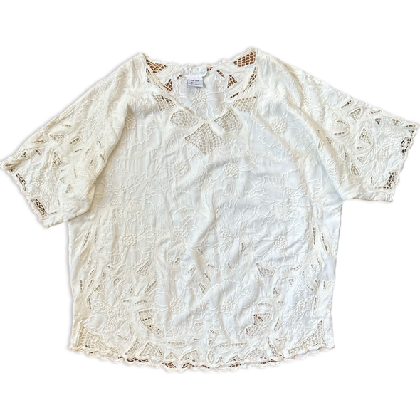 Vintage 80s Bali Emerald Floral Eyelet Top