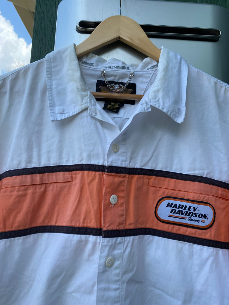 Vintage Distressed Harley Davidson Racing Team Button Down (XXL)