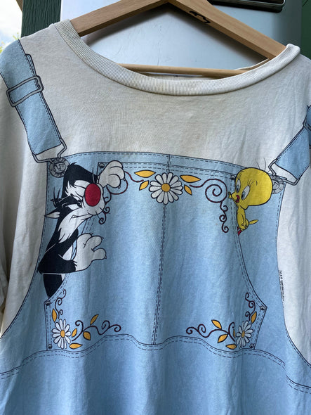 Vintage 90s Looney Tunes Overalls All Over Print Boxy Tee (XL/XXL)