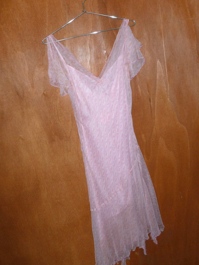 Silk Sheer Pink Asymmetrical Maxi Dress (M)