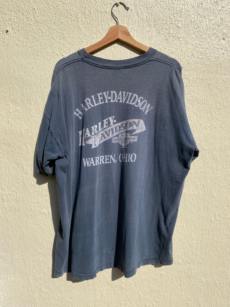 90s Harley Davidson Faded Black Pocket Tee (XL)