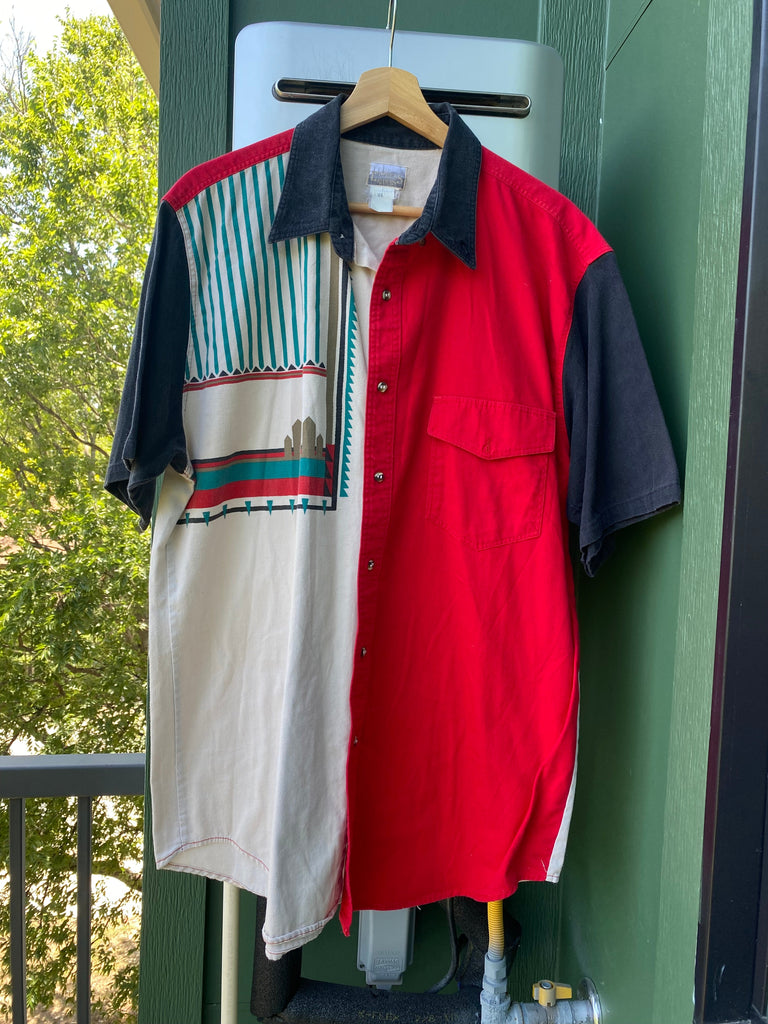 Vintage 90s Express Riders Western Aztec Short Sleeve Button-Up (XL)