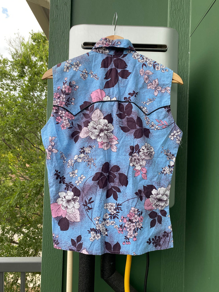 Vintage 70s Floral Tank Top Pearl Snap Shirt (S/M)