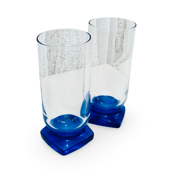 Vintage MCM Blue Block Glass Set
