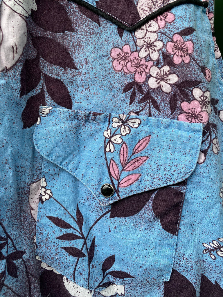 Vintage 70s Floral Tank Top Pearl Snap Shirt (S/M)