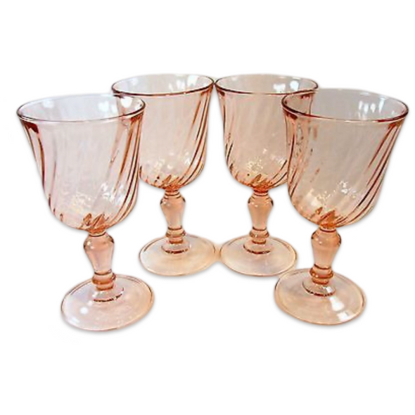 MCM Arcoroc France Pink Swirl Glass Set (4)