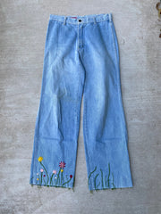 Vintage 70s Brittania  Hand Stitched Flower Jeans (29)