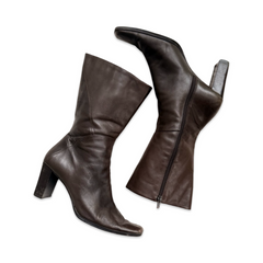 Vintage Leather Block Heel Go Go Boots