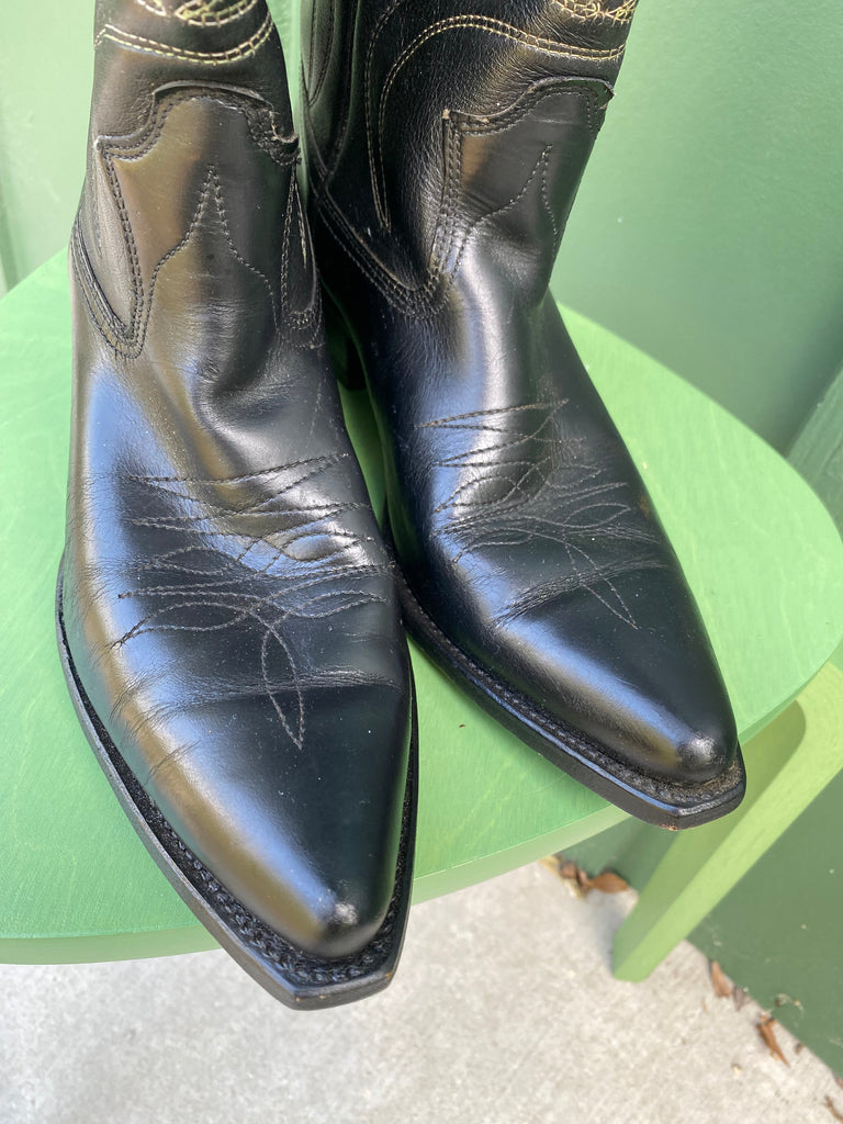 Vintage 70s Maverick Blue Bells Black Cowboy Boots (7 1/2 D)