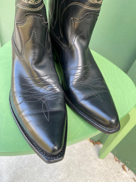 Vintage 70s Maverick Blue Bells Black Cowboy Boots (7 1/2 D)
