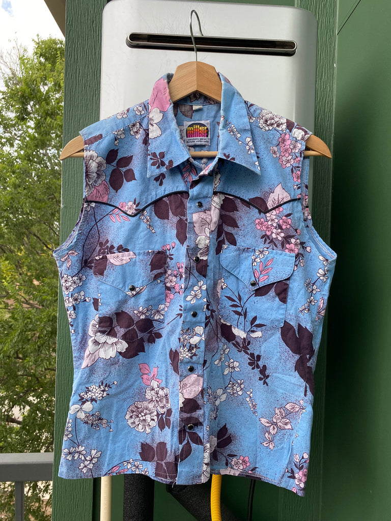 Vintage 70s Floral Tank Top Pearl Snap Shirt (S/M)