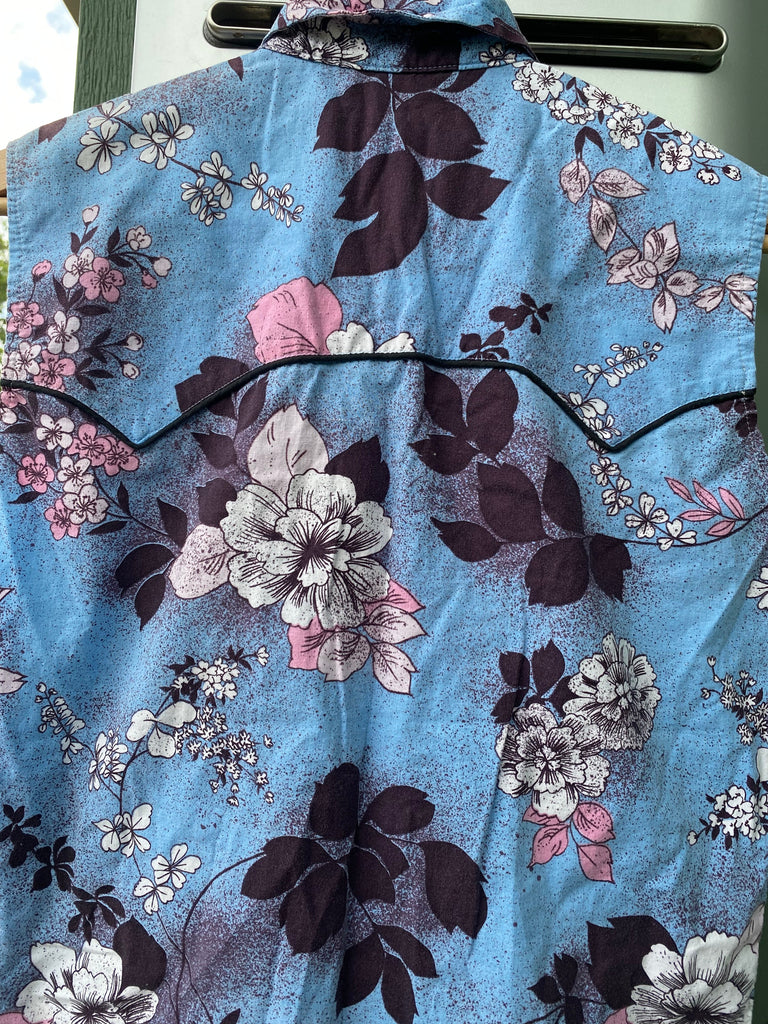 Vintage 70s Floral Tank Top Pearl Snap Shirt (S/M)