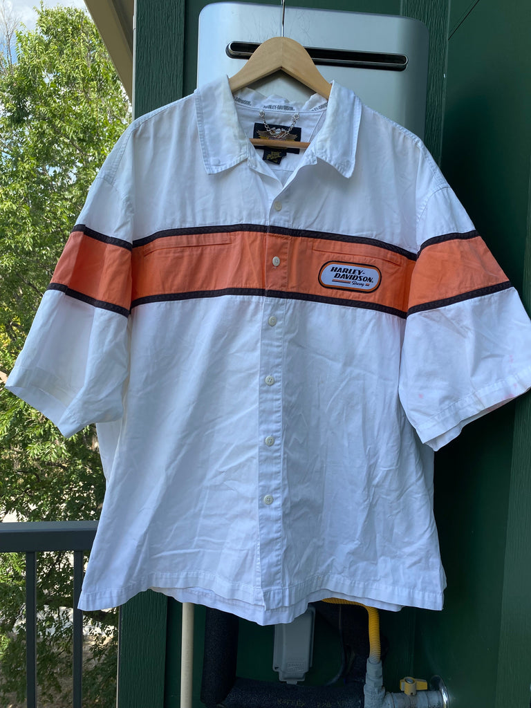 Vintage Distressed Harley Davidson Racing Team Button Down (XXL)