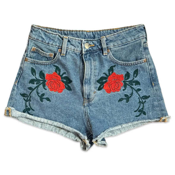 Rose Embroidered Denim Shorts