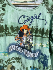 Y2K Cowgirl Wildwest Diamond Print Cropped Tee (M/L)