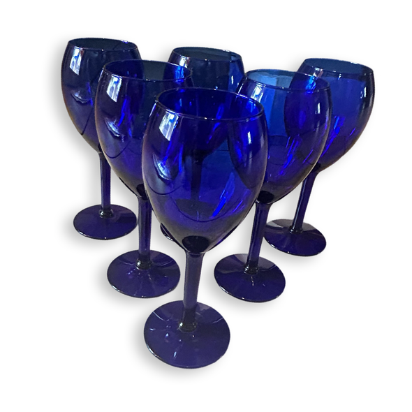 Vintage Colbalt Blue Wine Glass Set of 6