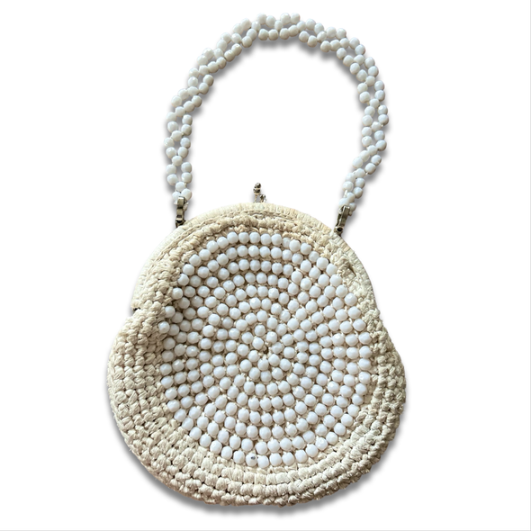 Vintage 60s White Beaded Handbag