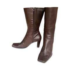 Vintage Leather Block Heel Go Go Boots
