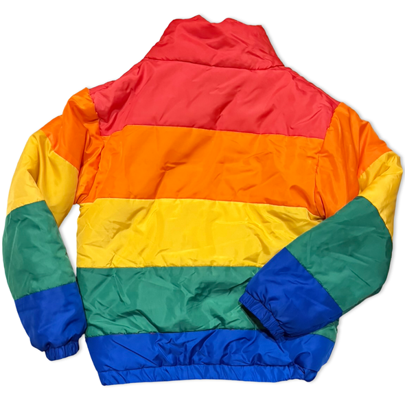 Y2K Rainbow Color Block Puff Bomber