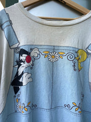Vintage 90s Looney Tunes Overalls All Over Print Boxy Tee (XL/XXL)