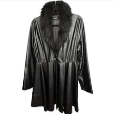 Vintage 90s Black Vegan Leather Fur Coat