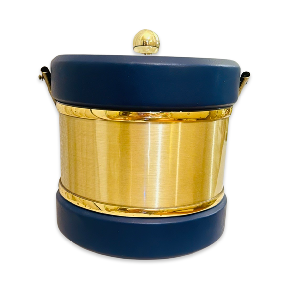 Vintage MCM Gold & Navy Leather Ice Bucket