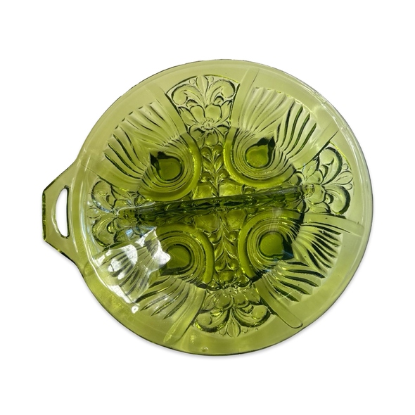 Vintage Etched Avocado Green Ashtray