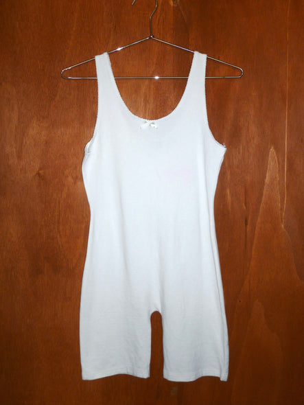 White Cotton Blend Biker Short Onesie (M)