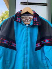 80s Western Frontier Aztec Blanket-Lined Bomber Jacket (L)