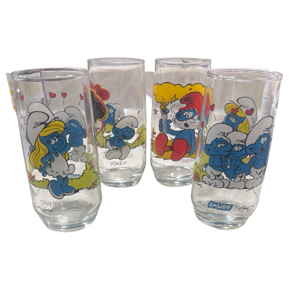 Vintage 1982 Smurf Glass Set (4)